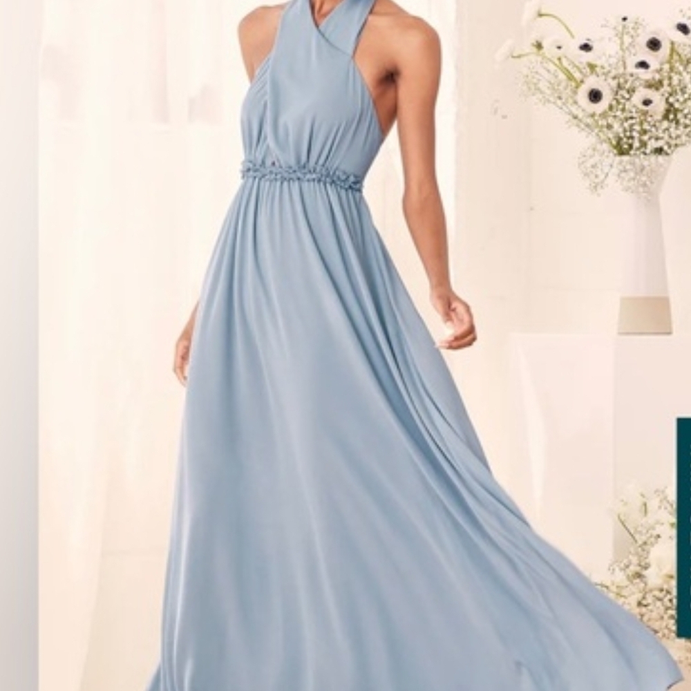 Lulu's Light Blue Halter Maxi Dress